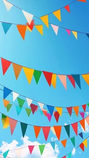 天空下的缤纷彩旗装饰