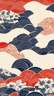 日式海浪花卉传统图案