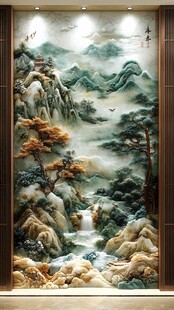 中式山水玄关壁画意境美