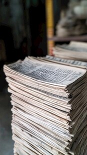 一堆旧报纸堆叠特写