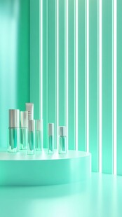 清新绿调下的精致化妆品展示