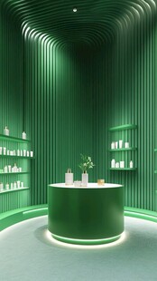绿色时尚美妆产品展示空间