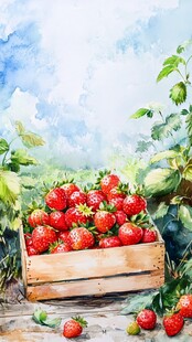 木盒中的鲜美草莓