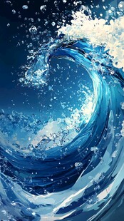 蓝色海浪涌动的唯美瞬间