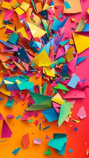缤纷彩色碎片散落画面