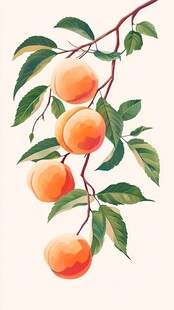 枝头鲜桃 绿叶相伴