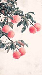 水墨枝头鲜桃图