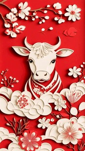 牛年剪纸风牛形象装饰画