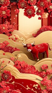 牛年新春繁花装饰图景