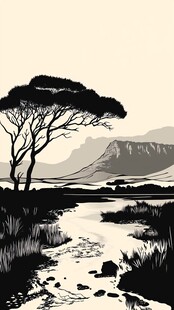 荒野孤树旁的蜿蜒小路