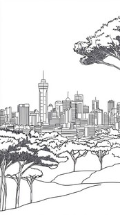 城市与森林的线条图景