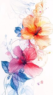 梦幻水彩花卉插画