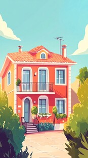 色彩鲜艳的两层温馨小别墅