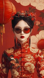 中式旗袍女子的时尚国风美