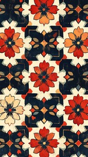 复古花卉几何拼接图案