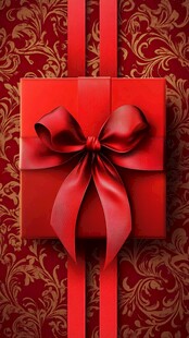 红色精美礼盒配华丽丝带