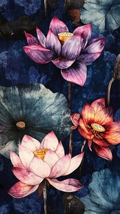 梦幻水彩风绽放的美丽荷花