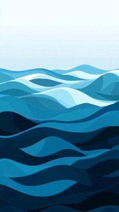 蓝色海洋波浪抽象插画