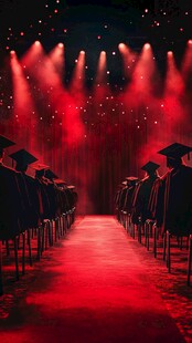 毕业舞台 闪耀的学位服队列