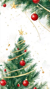 圣诞装饰 精致圣诞树插画