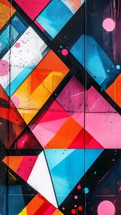 多彩几何涂鸦墙面艺术