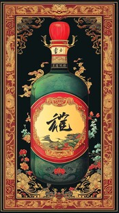 古典风龙纹酒瓶插画设计