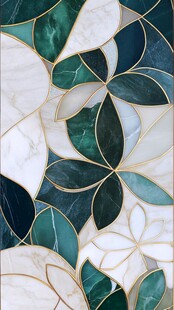 绿叶白瓣大理石镶嵌图案