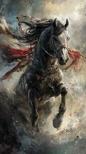 奔腾骏马披红绸展英姿