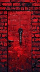红色复古砖墙木门