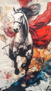 奔腾骏马披红绸展英姿