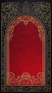 复古红金花纹拱形装饰背景