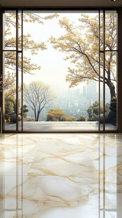 开阔窗景下的雅致室内空间