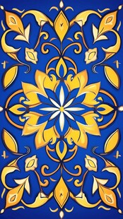 蓝色背景金色花卉装饰图案