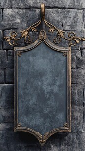 复古金边牌匾挂于石墙