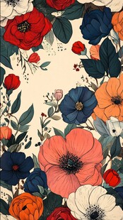 多彩花卉环绕的浪漫画面
