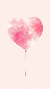 粉色心形水彩气球插画