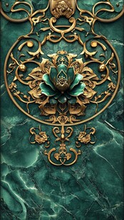 中式绿底金饰华丽装饰图案