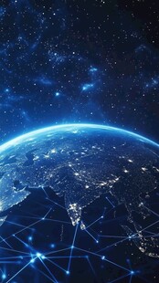 地球夜景与星际网络景观