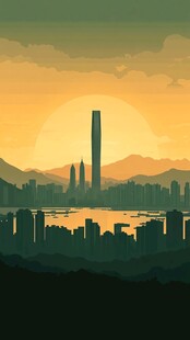 夕阳下的都市天际线景观