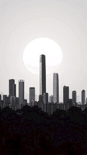 都市剪影与朦胧巨月