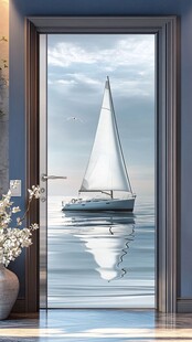 海上帆船风景门贴图案
