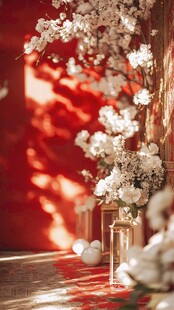 红墙花景 春日浪漫花卉布置