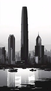 水墨风现代都市建筑景观