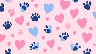 粉色爱心与爪印可爱图案