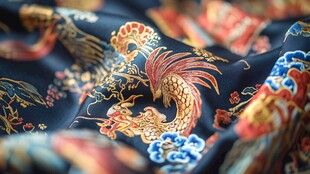 传统刺绣凤纹丝绸布料