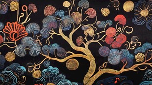 中式金纹树云精美图案