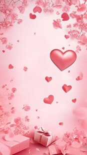 浪漫粉色爱心花卉背景图