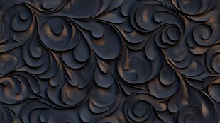 黑色立体卷曲花纹背景