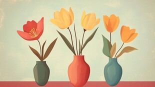 多彩花瓶中的美丽郁金香