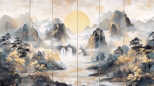 中式山水屏风画 壮美风光